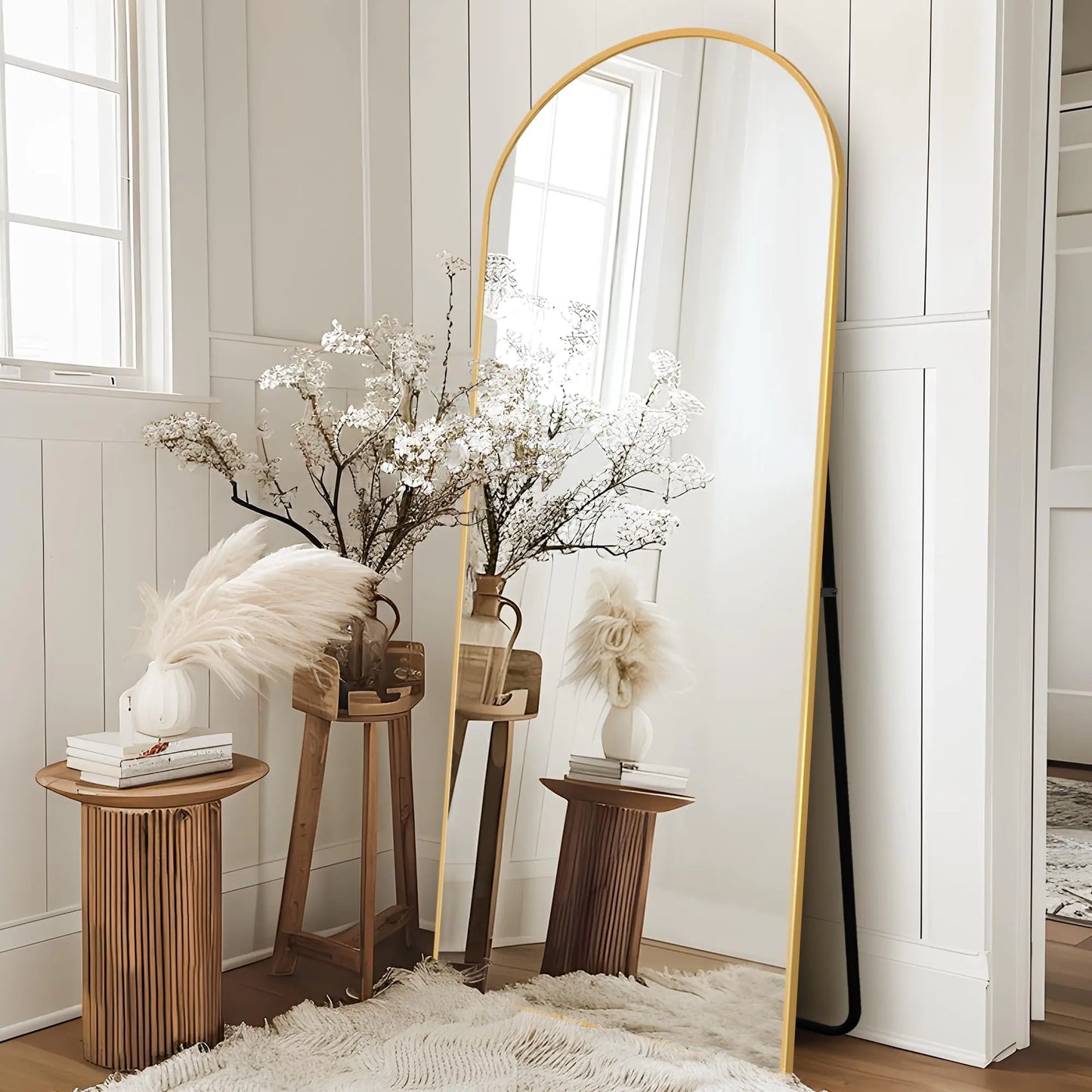 Elegant Arched Full Body Mirror 64"x25" with Stand - Freestanding Floor Mirror for Bedroom