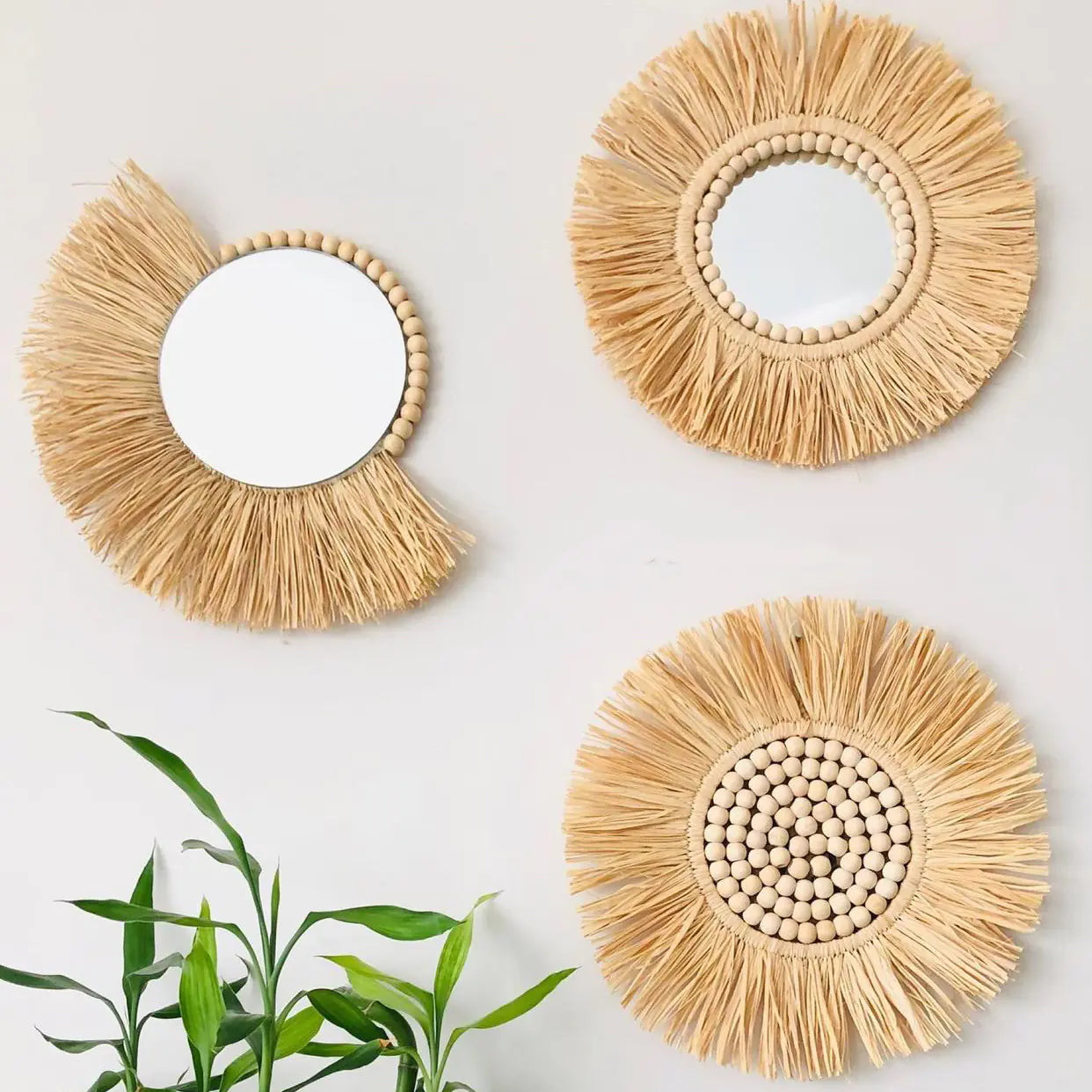 Moroccan Bead Woven Wall Mirror