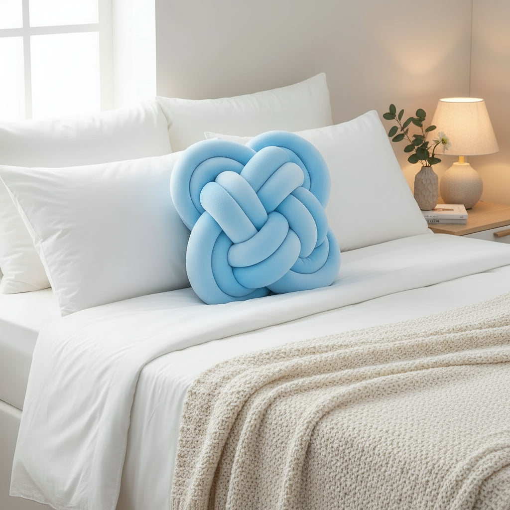 Velvet Knot Cushion - Blue 12" Decorative Pillow