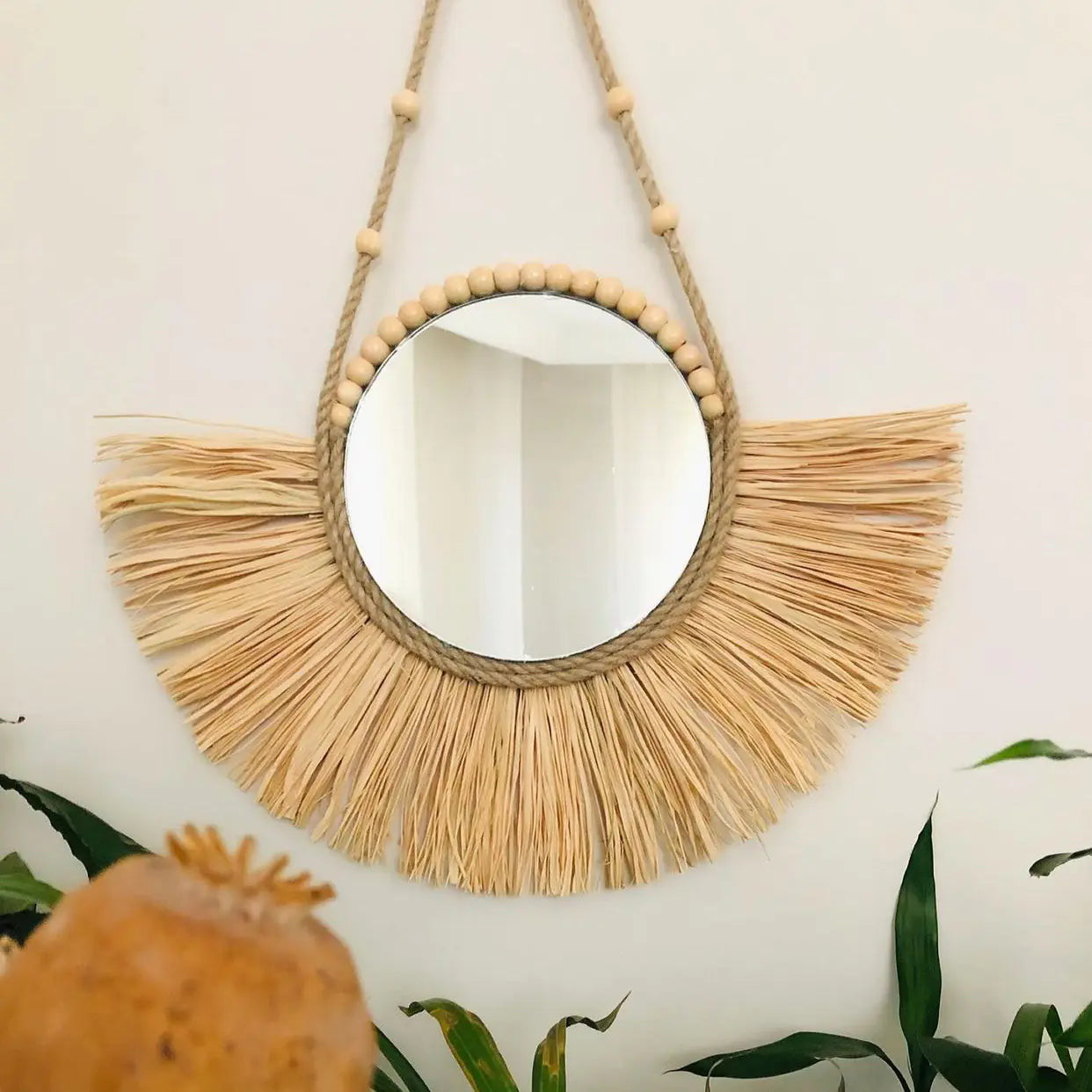 Moroccan Bead Woven Wall Mirror