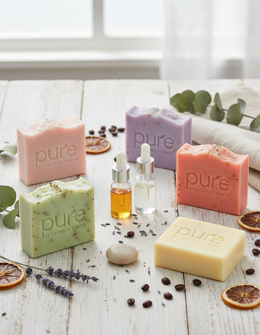 Artisanal Natural Soap Bars - Wooden Surface