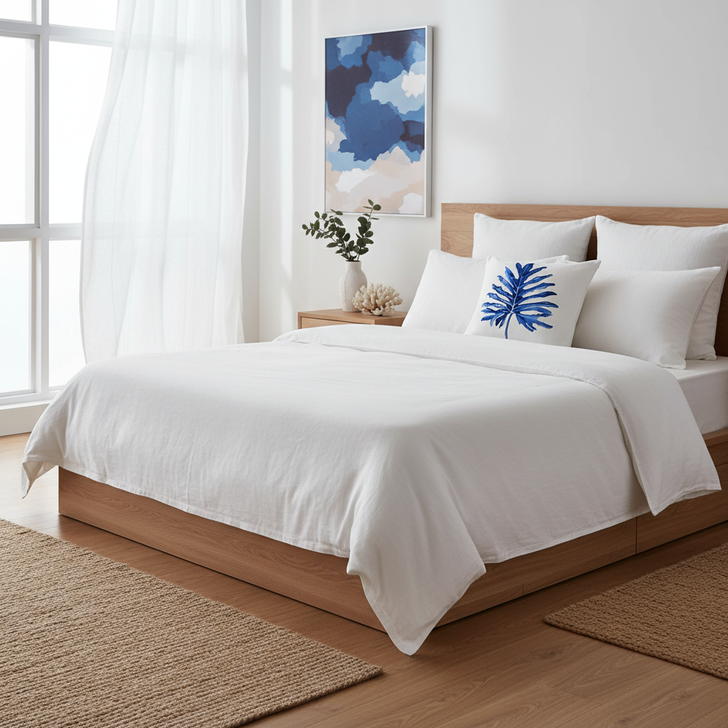 Coastal Blue Modern Linen Pillow - Bedroom