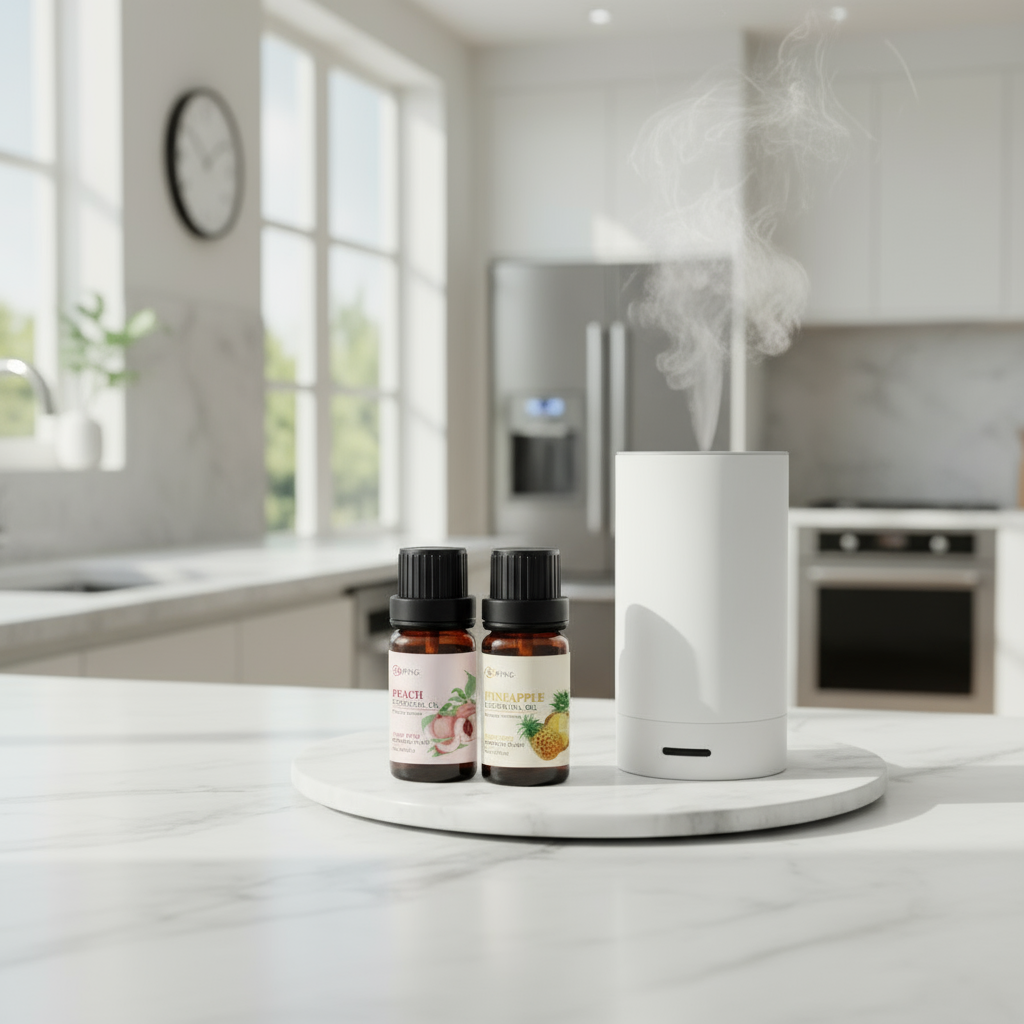 Peach & Pineapple Pure Plant Oils on Breakfast Bar