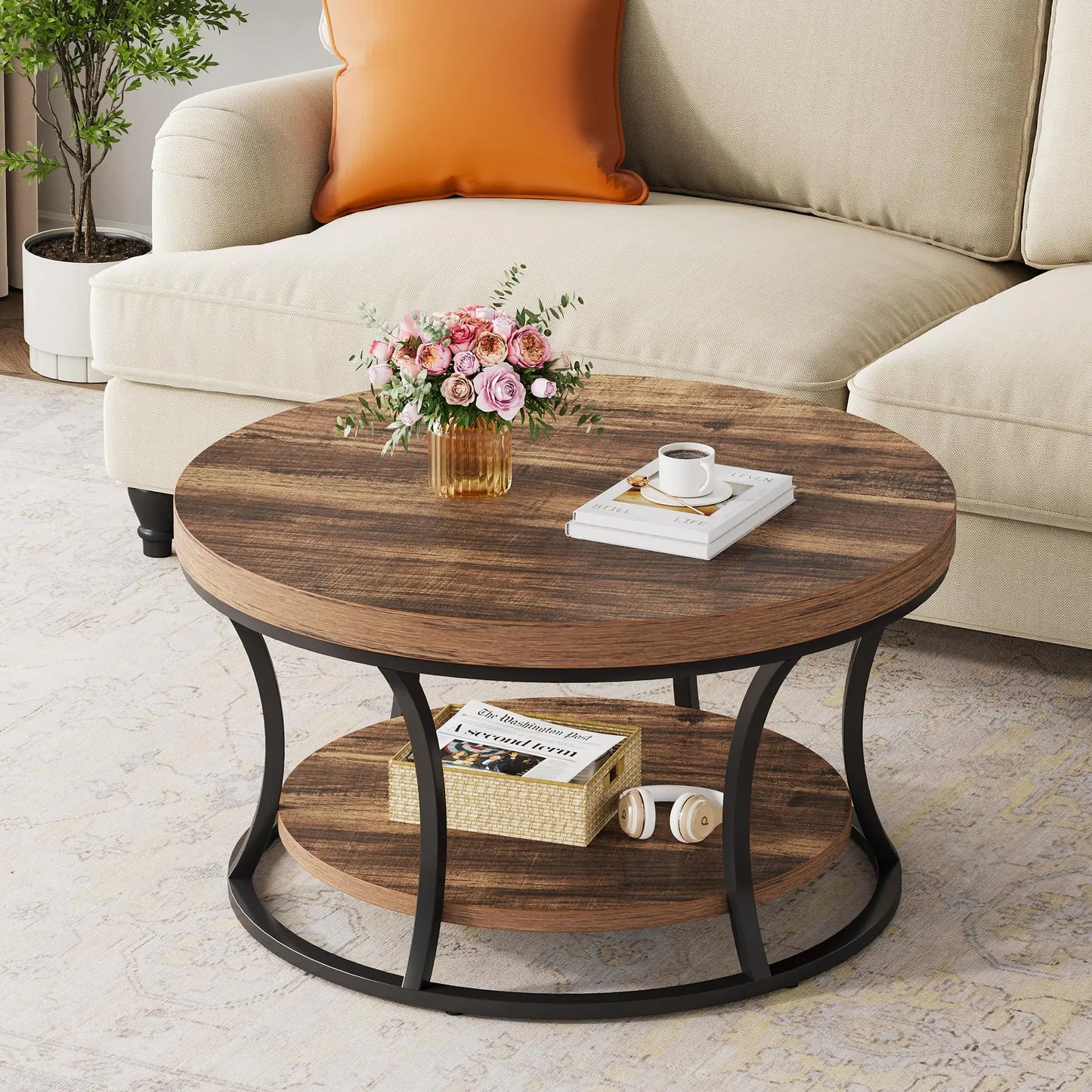 Urban Chic Circular Coffee Table with Dual Storage
