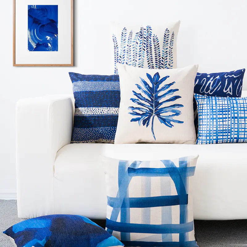 Coastal Blue Modern Linen Pillow