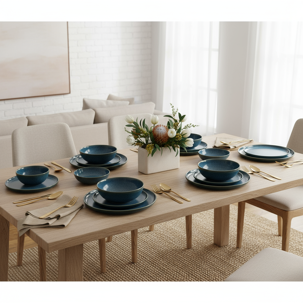 Vancasso Blue Ceramic Dinner Set for 6