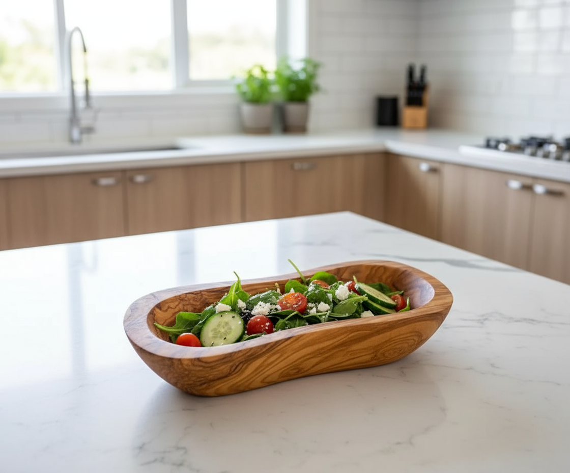 Versatile Olive Wood Bowl - Kitchen Counter