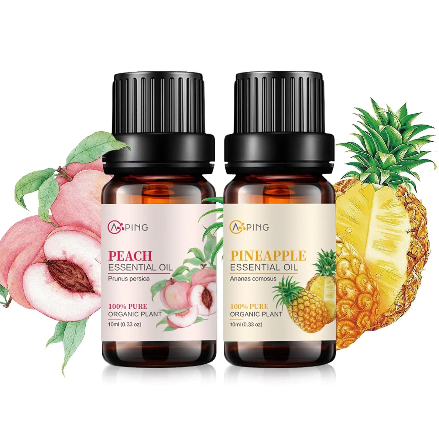 Peach & Pineapple Pure Plant Oils - Organic Aroma & Massage Oils 2x10ML