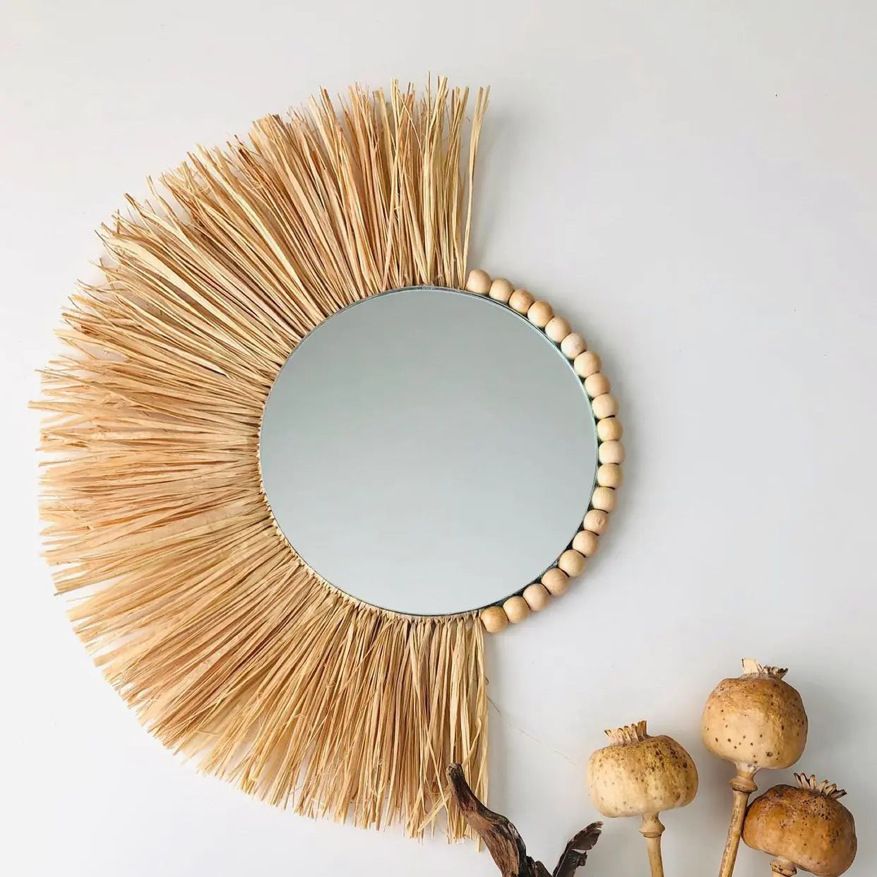 Moroccan Bead Woven Wall Mirror