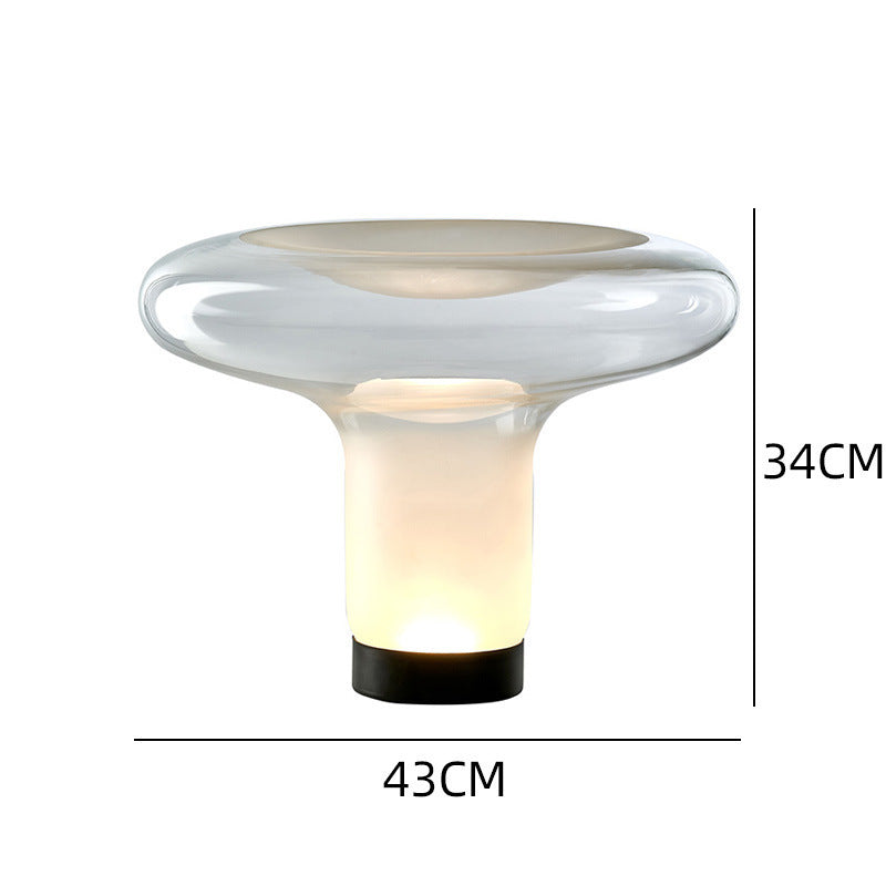 Table lamp with dimensions indicated on a white background