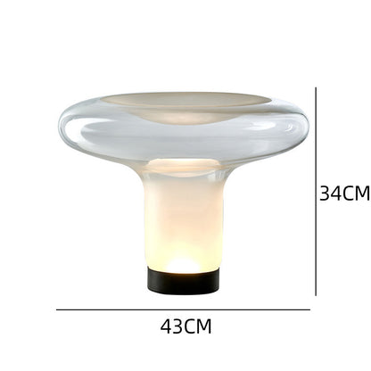 Table lamp with dimensions indicated on a white background