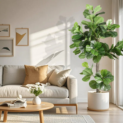 5ft Faux Fiddle Leaf Fig Tree with 80-Piece Pampas Grass Set | Realistic Artificial Plant Decor