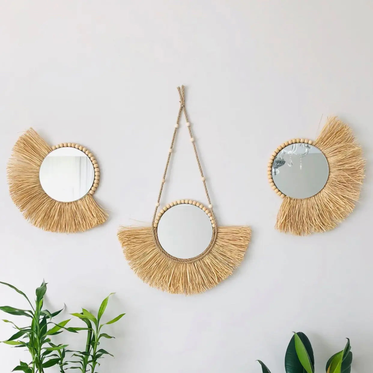 Moroccan Bead Woven Wall Mirror
