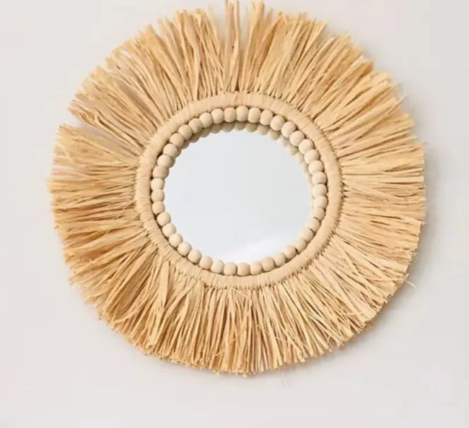 Moroccan Bead Woven Wall Mirror
