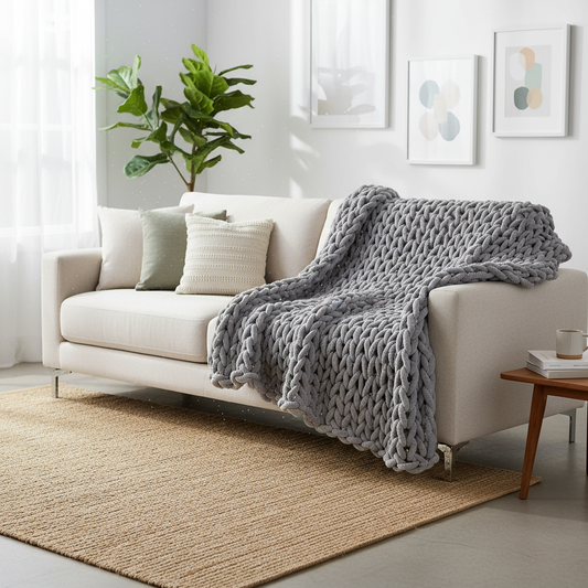Cozy Chenille Knit Throw - Sofa Display