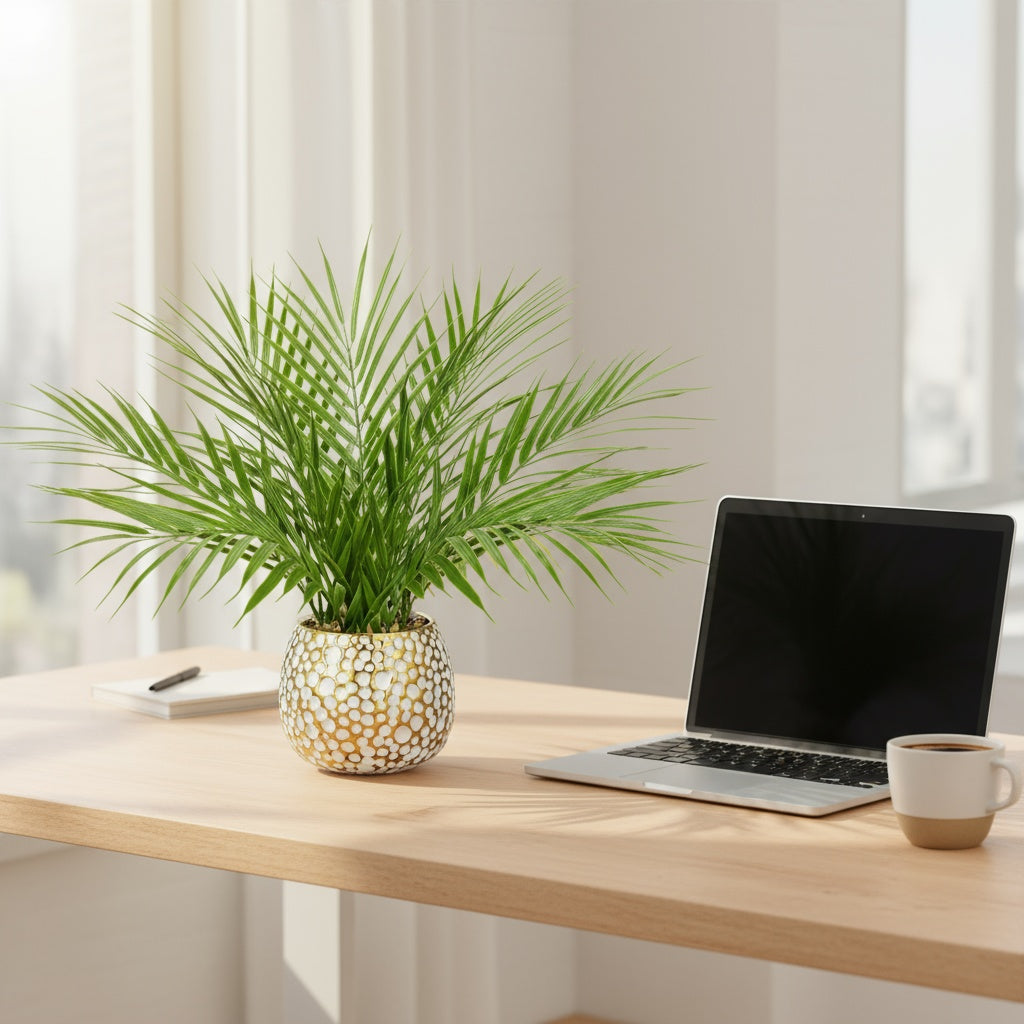 Silken Fronds 15" Faux Palm in Decorative Pot