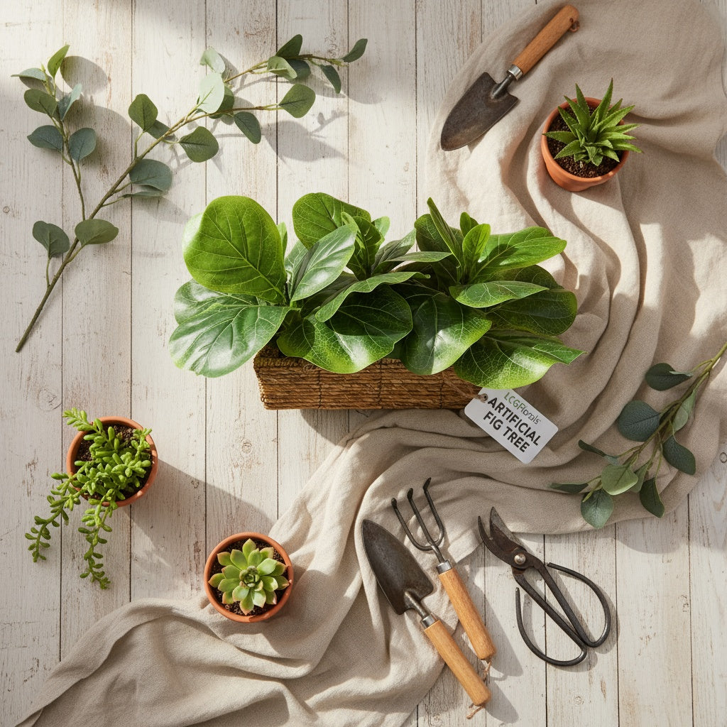 15" Faux Fig Tree in Woven Planter - Low-Upkeep Artificial Plant for Any Space