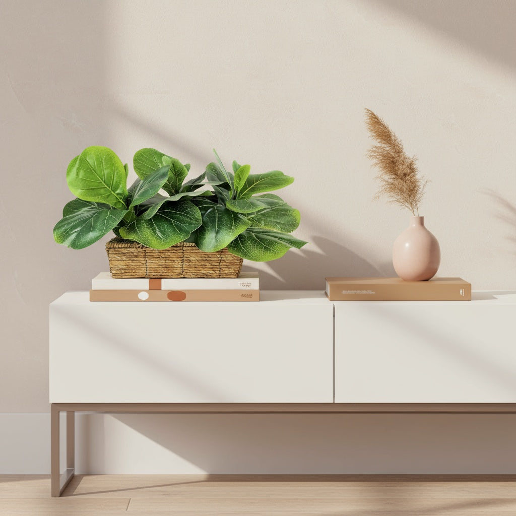 15" Faux Fig Tree in Woven Planter - Low-Upkeep Artificial Plant for Any Space