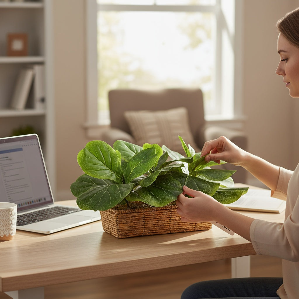15" Faux Fig Tree in Woven Planter - Low-Upkeep Artificial Plant for Any Space