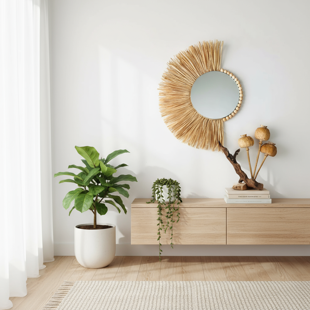 Moroccan Bead Woven Wall Mirror - Bedroom