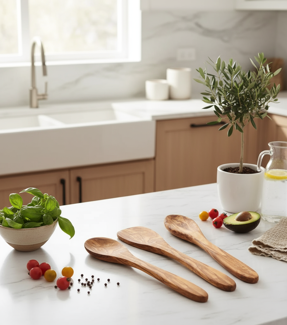 Olive Wood Kitchen Servers Set - Kitchen Counter