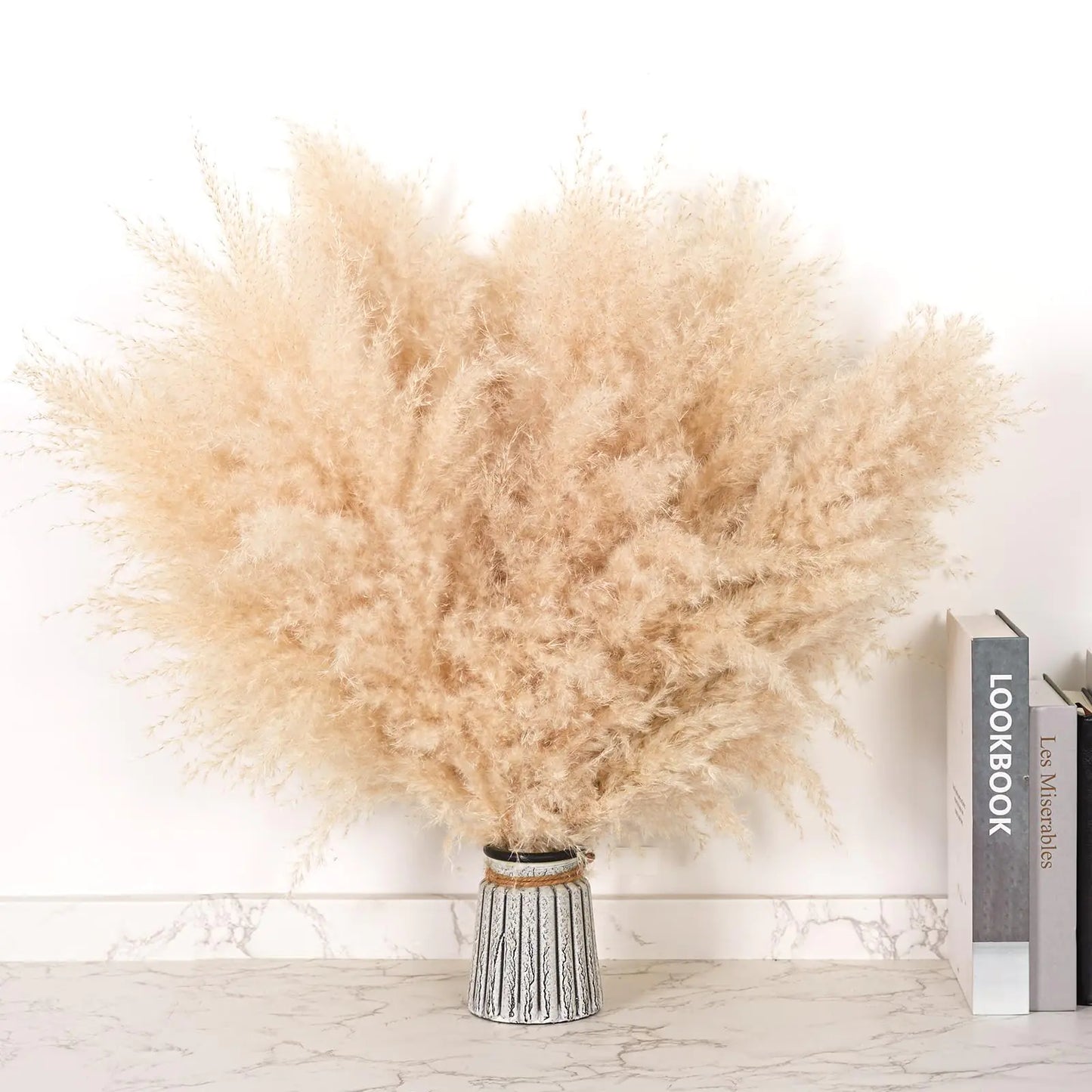 17-inch Beige Boho Pampas Grass Bundle - Natural Dried Floral Decor for Home