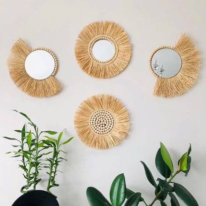 Moroccan Bead Woven Wall Mirror