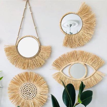 Moroccan Bead Woven Wall Mirror
