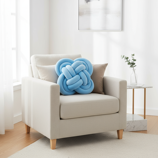 Velvet Knot Cushion - Blue 12"